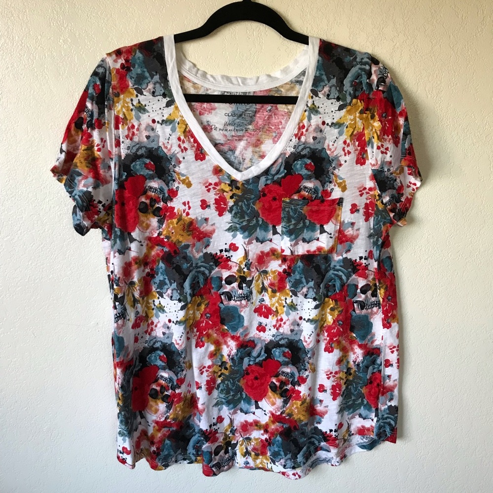torrid red flowers and skulls heritage slub knit pocket tee